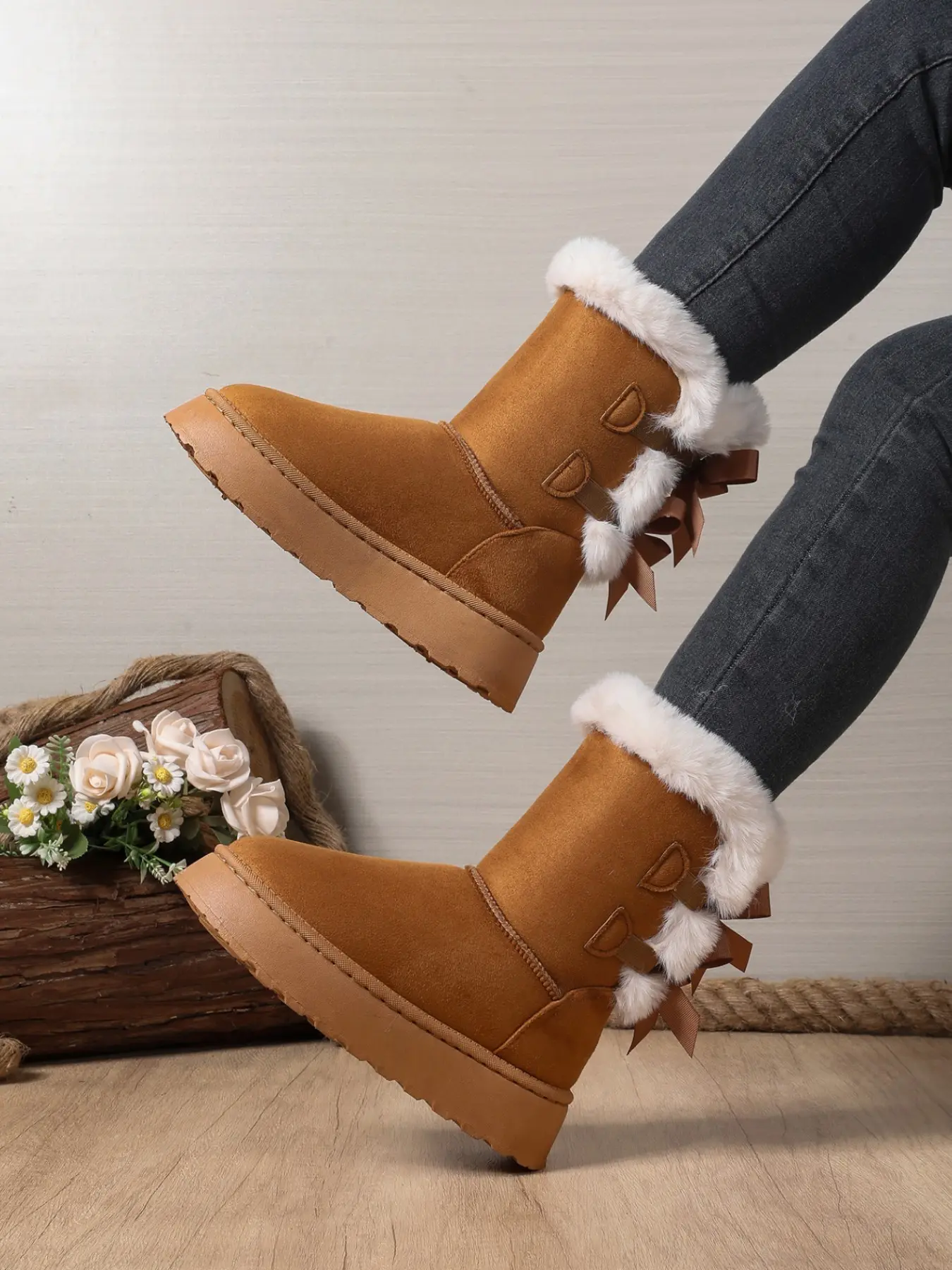 Fashion Women's Thick Sole Snow Boots, Casual Warm Boots, Slip-Resistant Slip-On Design, 2026 New Fleece Lined Shoes for Sports Outdoor Leisure