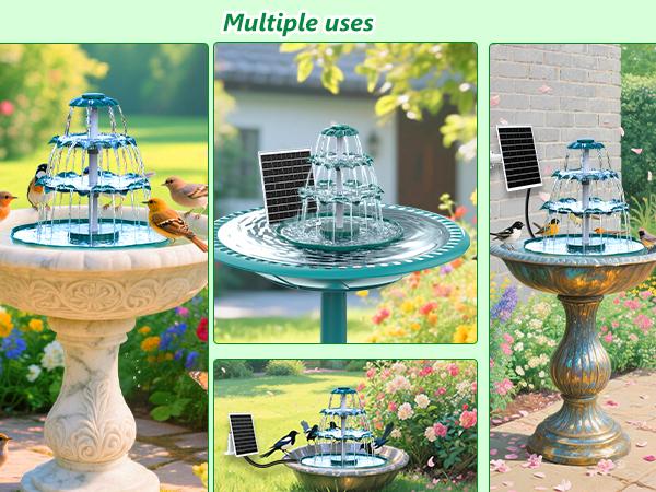 AISITIN 6.5W Solar Bird Bath Fountain with 3 Tiered Bird Bath Upgraded 2025, DIY Detachable Solar Water Fountain Pump with Fixed Equipment for Garden Decoration, Outdoor Bird Feeder