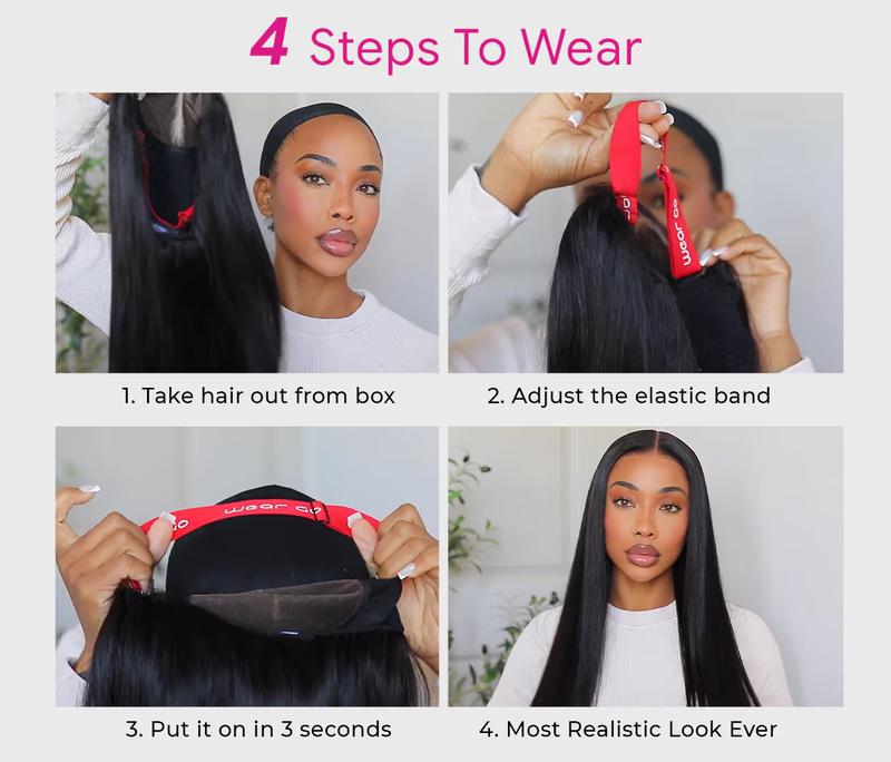 [Free Upgraded] ISEE HAIR Wear Go M-cap Straight Glueless Wigs Human Hair 9*6 HD Lace Front Wigs Pre Plucked Tiny Knots Yaki Straight Glueless Human Wigs Beginners Friendly Adjustable Red Elastic  Band #Category Spotlight