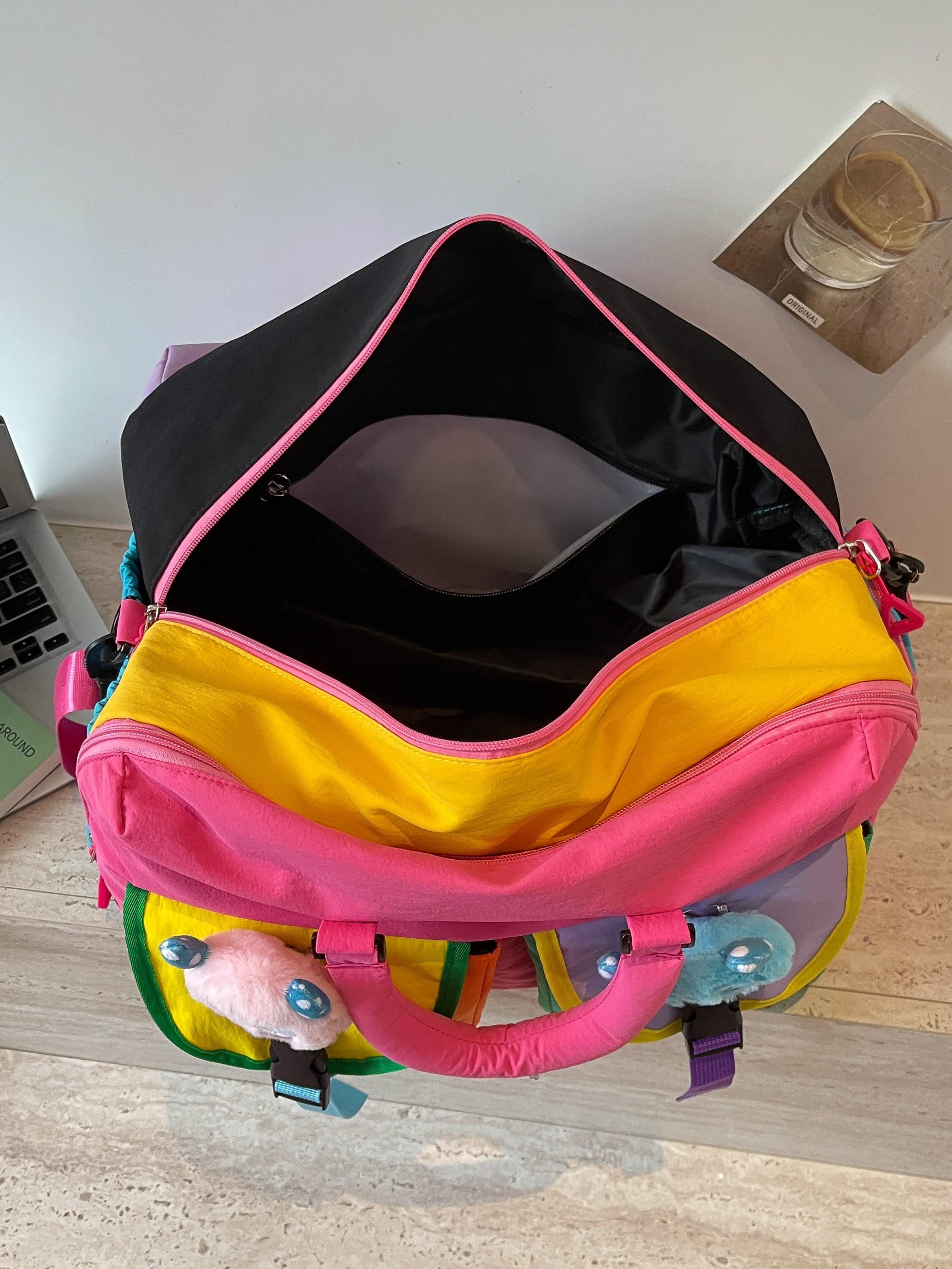 Vibrant Colorblock Duffel Bag, Lightweight Nylon, Large Capacity, Shoe Compartment, Detachable Strap, Ideal for Travel & Gym
