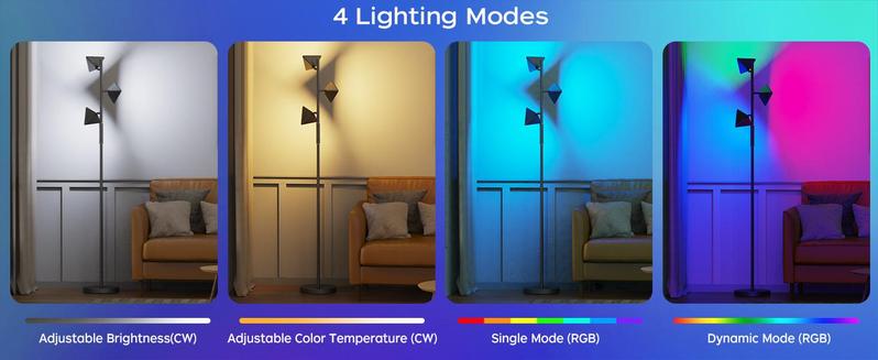 Valentine's Day gift CuLiDing RGB Floor Lamp, 36W Stepless Dimmable LED Tall Standing Lamp with Touch and Remote Control, 4 Color Temperatures, 3 Rotatable Light