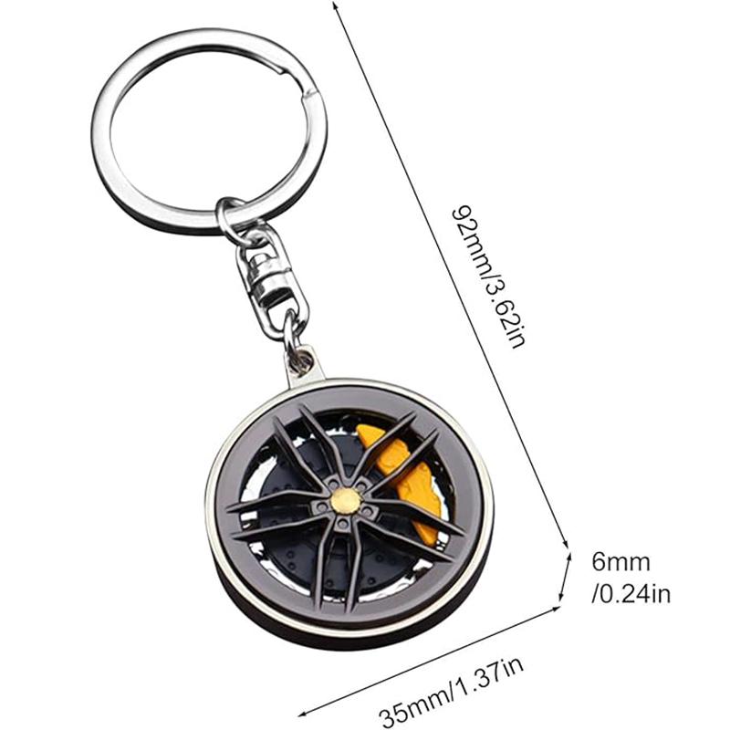 Hub Keychain Car Wheel Design Keyring Hub Zinc Alloy Lightweight Compact Rotatable Decompressing Toy 9.2x3.5x0.6cm
