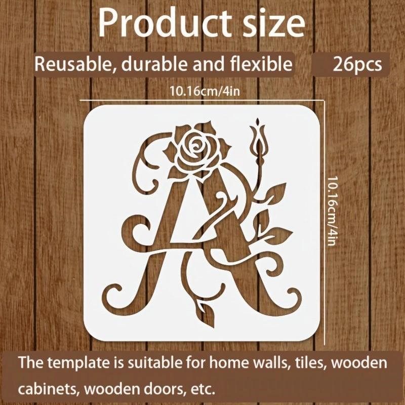 36 Floral Alphabet Number Stencils, Reusable Rose Letter Painting Stencils, Hollow Graffiti Stencils, Wall Stickers, Spray Molds, Crafts