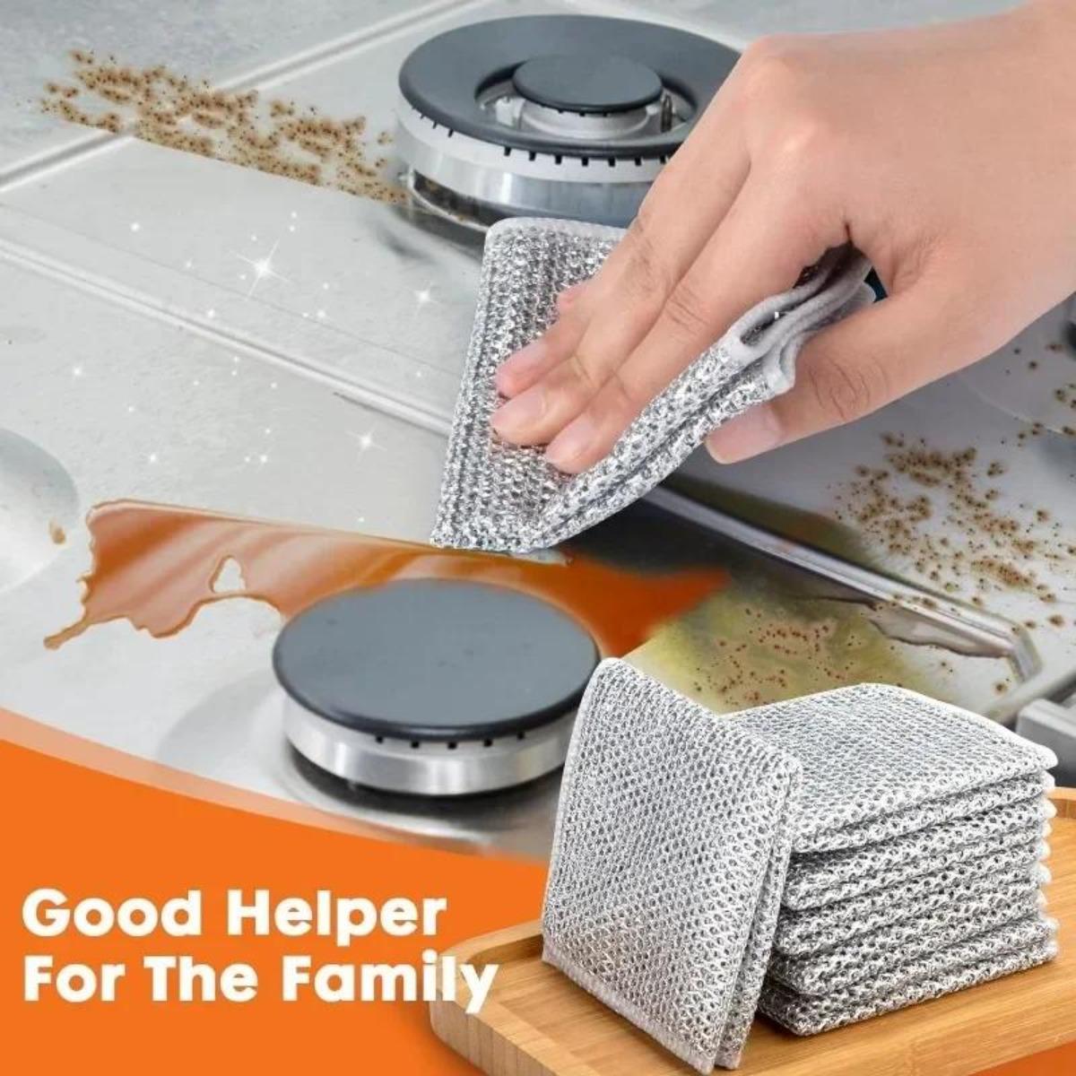 Double-layer magic steel wire cleaning cloth, metal silver thread dish towel, household kitchen cleaning rag and washing tool