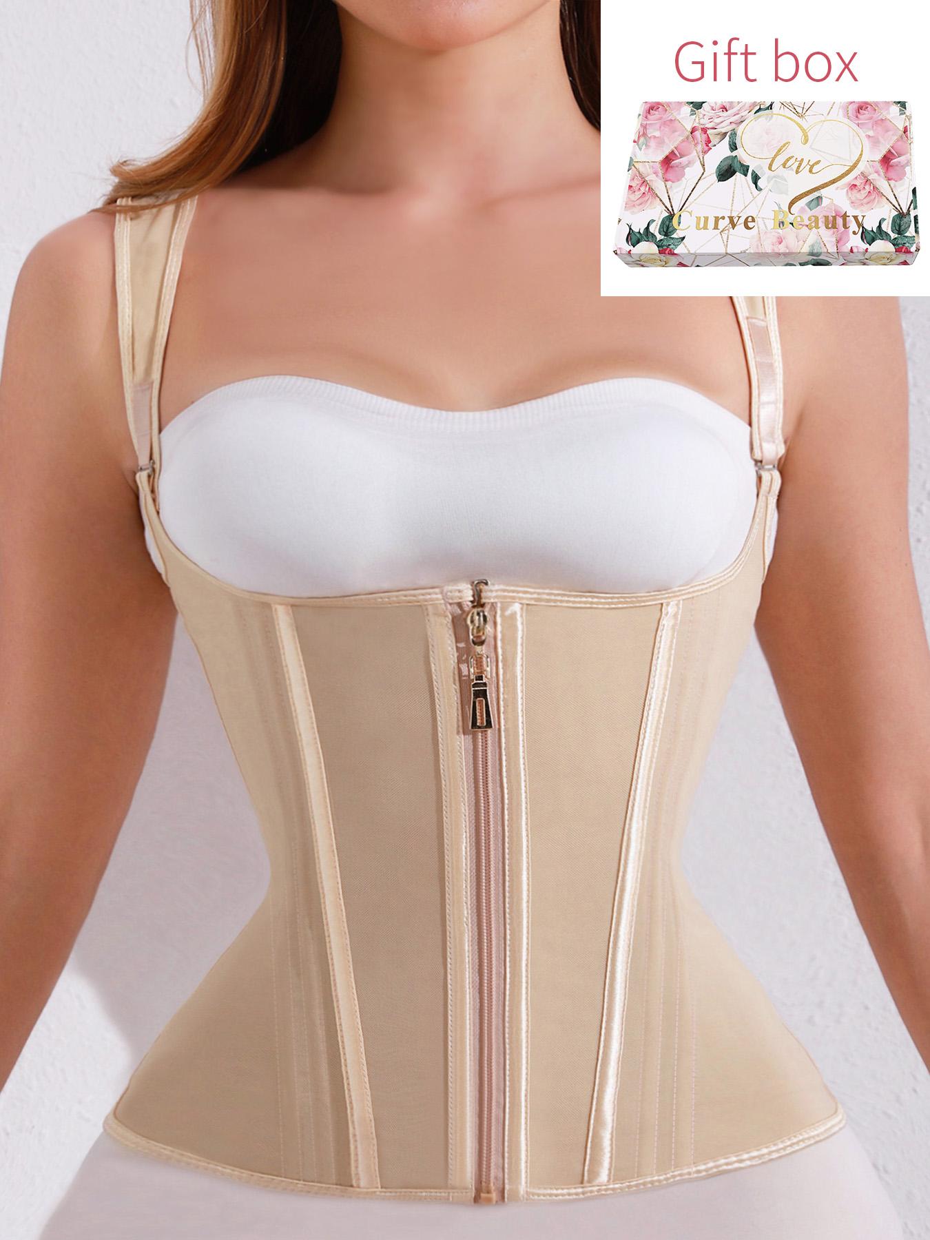 Women's Solid Color Adjustable Hook & Eye Closure Zipper Shapewear Top, Tummy Control Shaper Corset, Ladies Shapewear for All Seasons, Valentine's Day Gift for Her