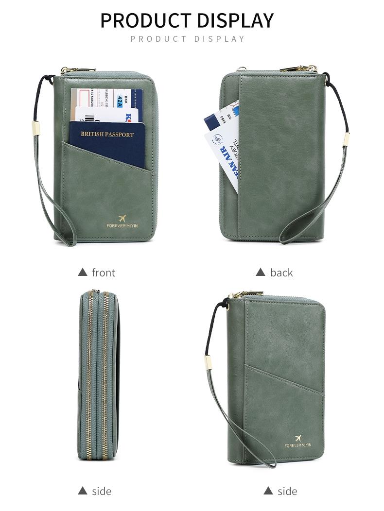 RFID Blocking Travel Wallet, Dual Zipper Design, PU Leather Passport Holder, Passport Cover, Ticket Organizer, Credit Card Case, Document Bag, Family Trip File Manager