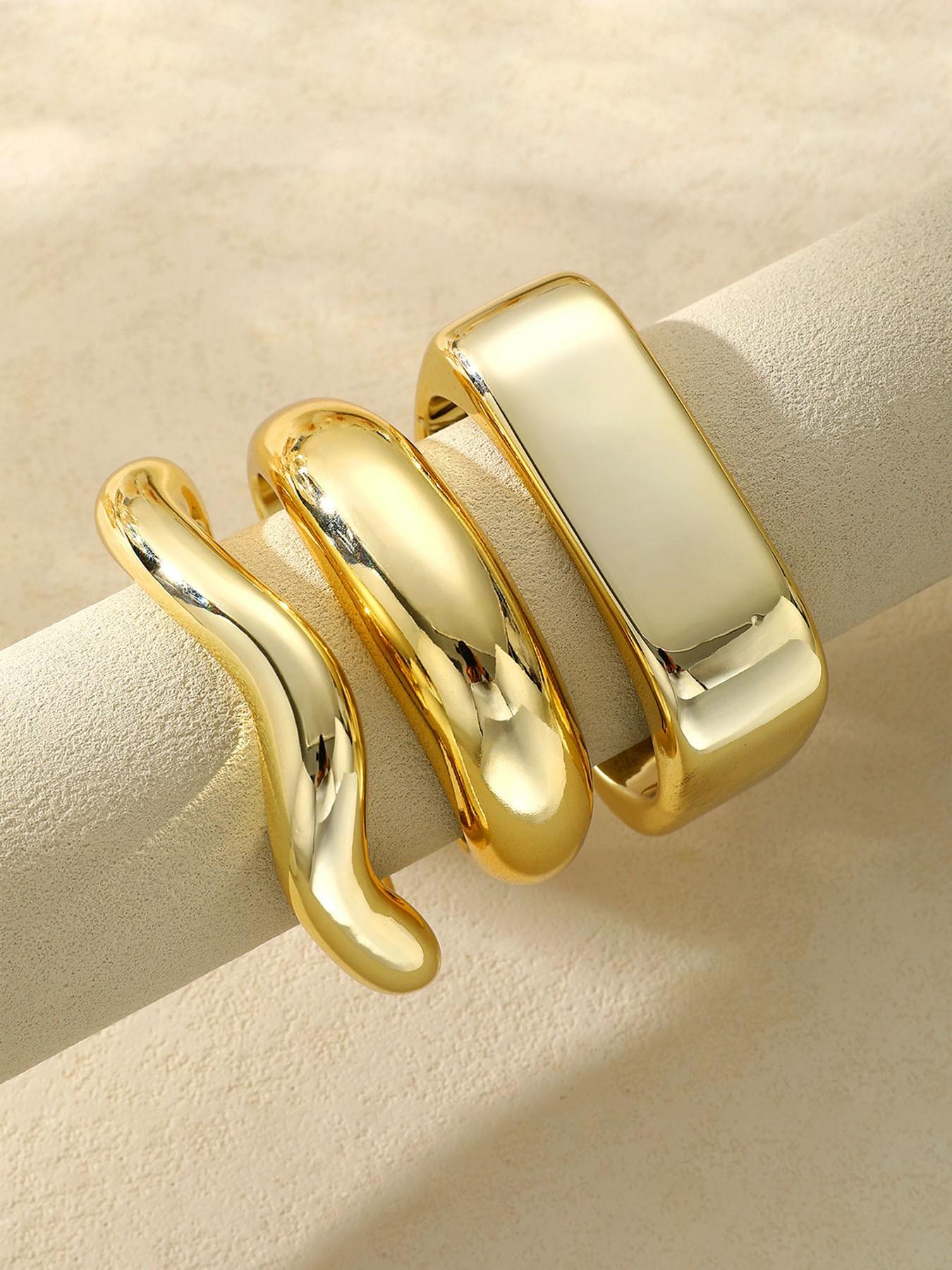 3-Piece Vintage Elegant Fashion Casual Minimalist Wide Wave Arc Ccb Resin Lightweight Open Bangle Set for Women, Perfect for Daily Wear, Parties, Weddings
