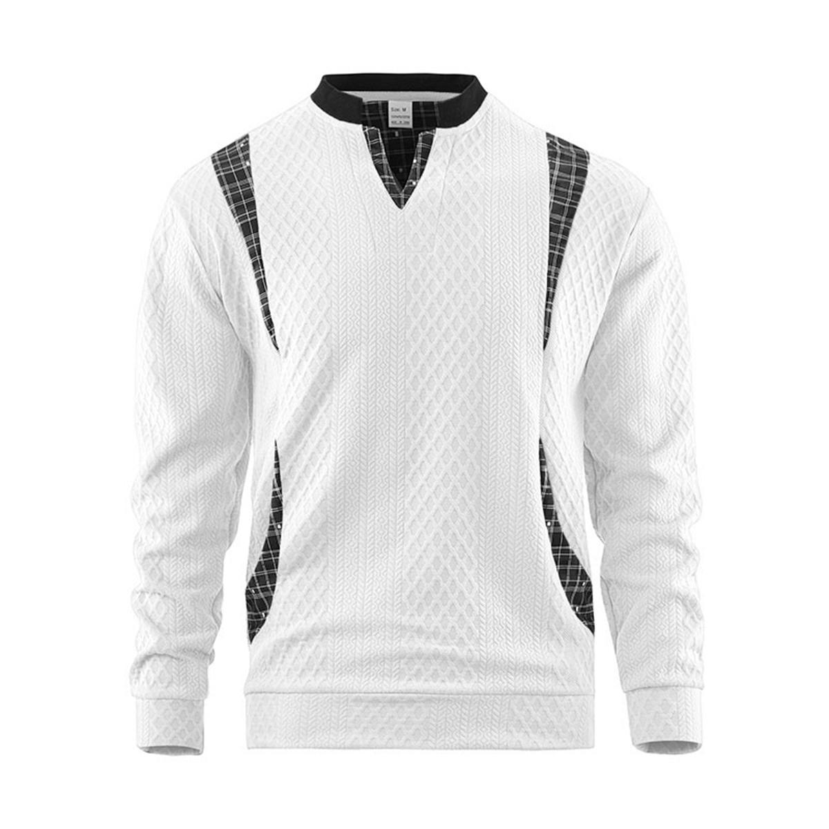 Men's Long Sleeve Crewneck Pullover & V-Neck Top - Polyester, Diamond-Patterned, Plaid-Spliced, Retro Color-Block, Striped, Contrast Stripes, Foldable Casual Autumn Winter Streetwear Sweatshirt