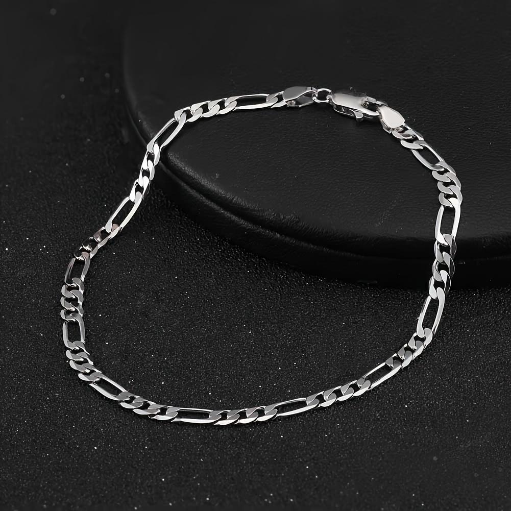 Elegant 925 Sterling Silver Figaro Chain Bracelet, Women's, Polished Finish, 7.87 in.bracelet  shop