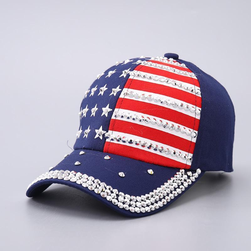 American Flag Rhinestone Curved Brim Baseball Cap - Street Style Cap for Clothes Accessories Fashion Enthusiasts, Casual Hat, Christmas, Funky, Anniversary, Engagement, Glitter, Glamorous