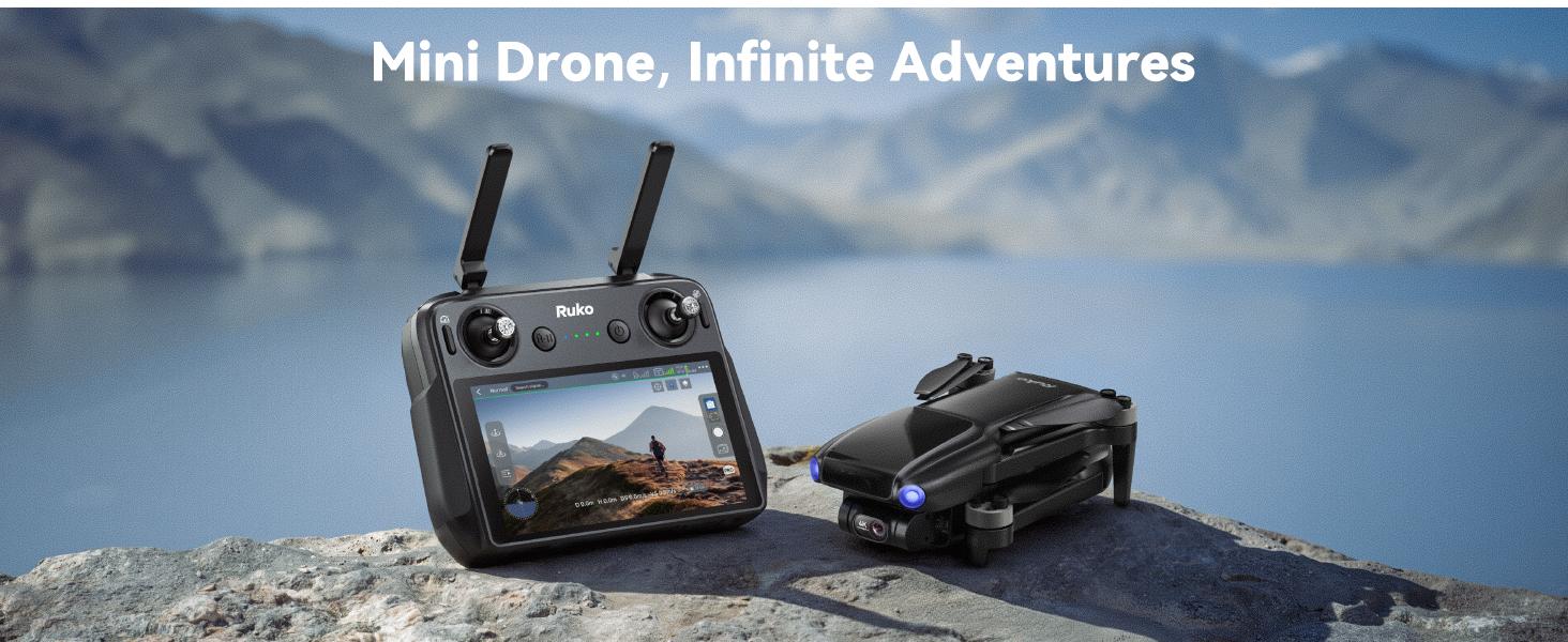 Ruko U11MINI 4K (RC3), Beginner Drone with 5.5" FHD Touchcreen Controller, 8K Camera Drones for Adults 4K Video, 3-Axis Gimbal, 20000ft FPV Transmission, Under 249g (64-Min Flight)