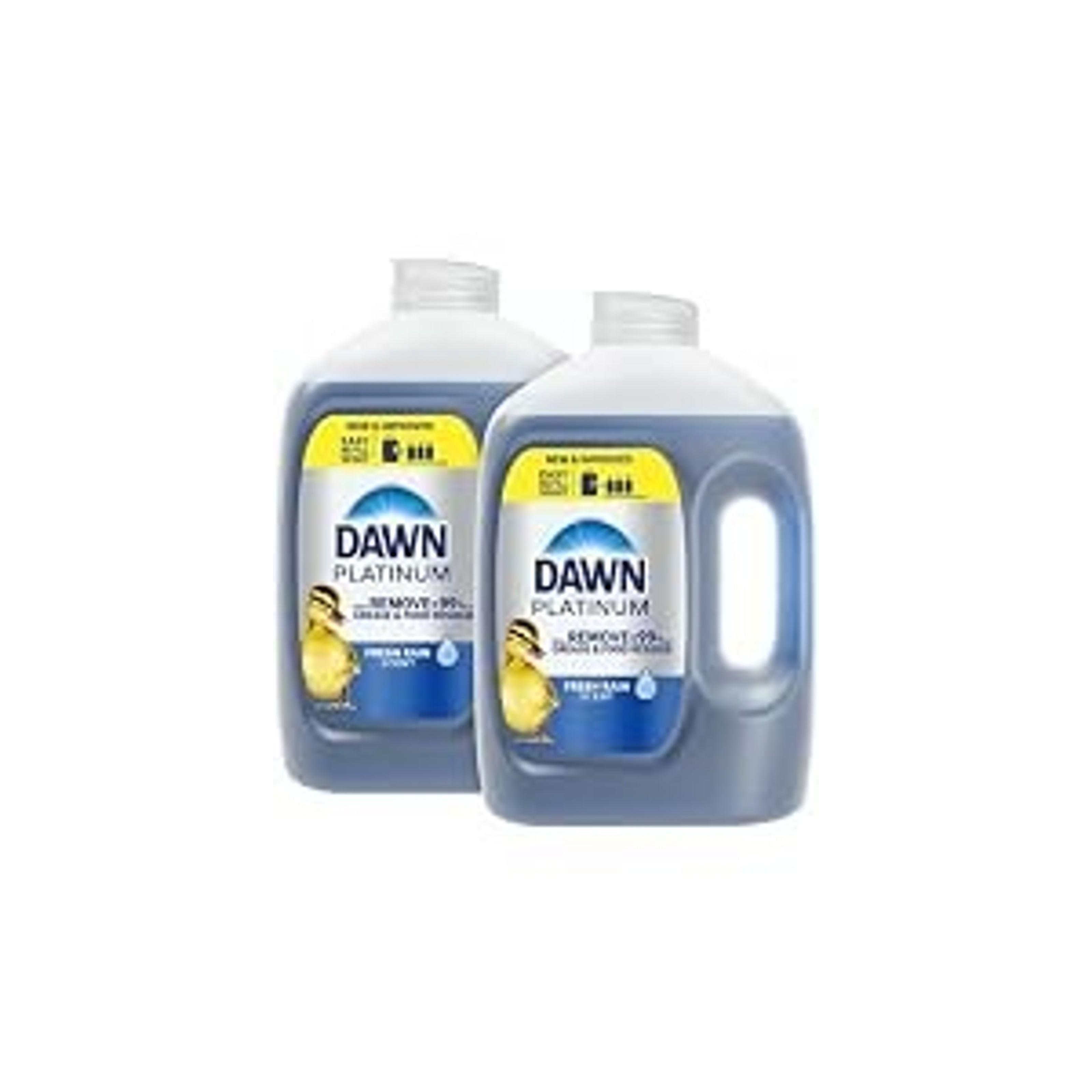Dawn Platinum Refill Jug Dish Soap, Fresh Rain Scent Liquid Dishwashing Detergent Powerful Dawn Dish Soap for Tough Grease Removal Dishwashing Liquid Value Pack, 51.5 oz (Pack of 2)