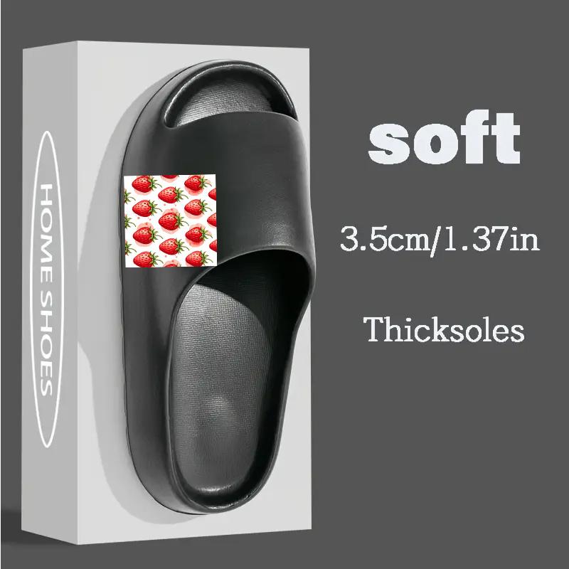 Women's Summer Strawberry Print Slippers Non Slip Soft Sole Indoor Outdoor Sandals Breathable Lightweight Home Garden Beach Shoes for Ladies Girls Red Fruit Pattern Footwear