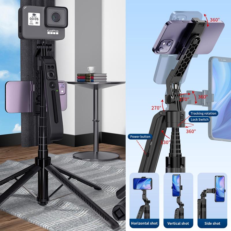 360° Rotatable Auto Face Tracking Phone Holder, Selfie Stick with Remote Control, Smart Shooting Phone Holder for Video Vlog Live Camera Stabilizer