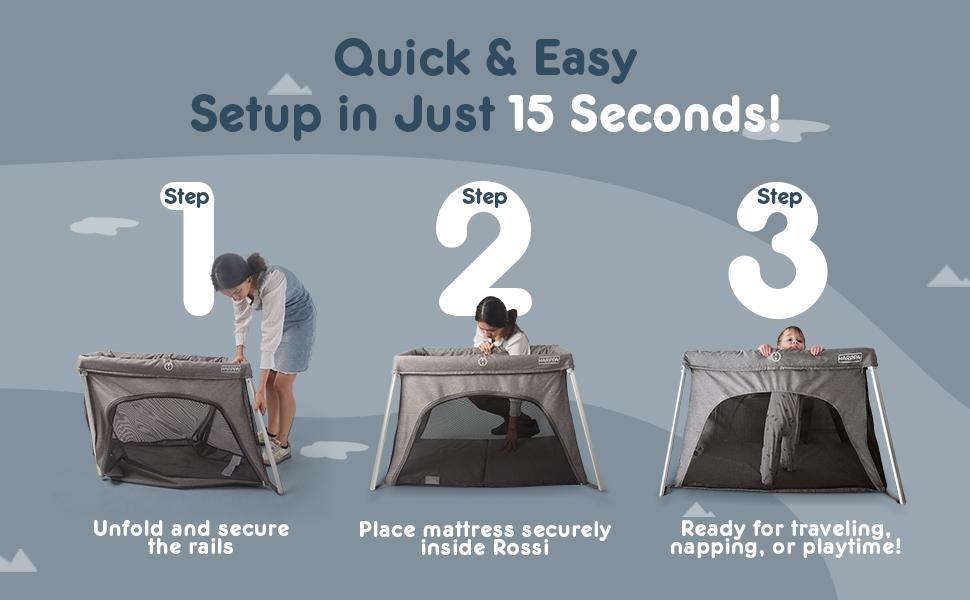 HARPPA Rossi | Lightweight Pack n Play Travel Crib & Playard – Portable Foldable Playpen with Mattress, for Newborns, Infants & Toddlers