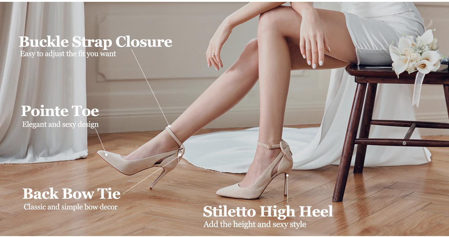 Coutgo Women's Pointed Toe High Heels Ankle Strap D'Orsay Pumps Shoes Bow Wedding Bowtie Back Dress Sandals