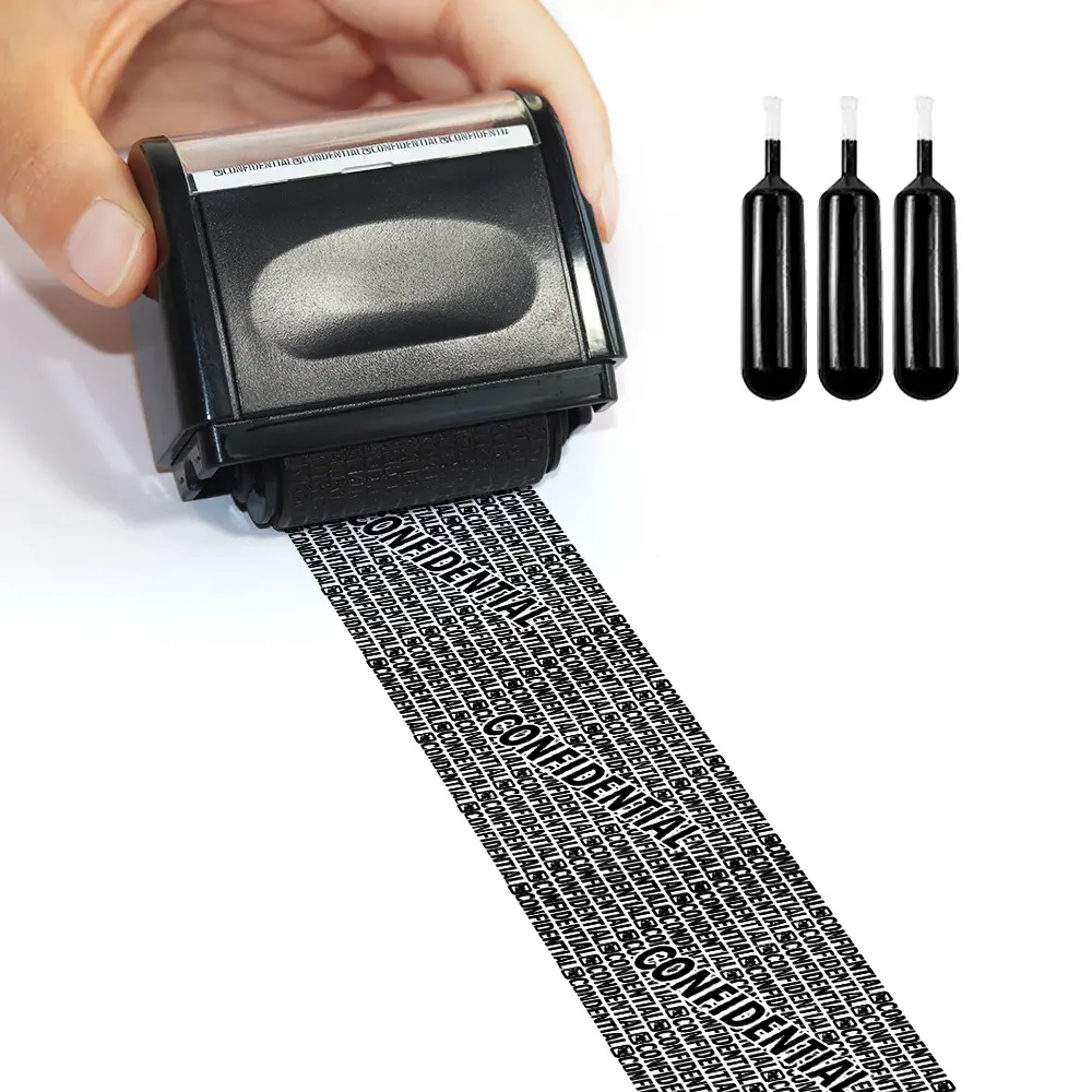 Identity Protection Privacy Roller Stamp With Extra Ink Refill, ABS Plastic Self-Inking Confidential Data Blocker, Repeating Pattern Address Shield Stamp For Home & Office