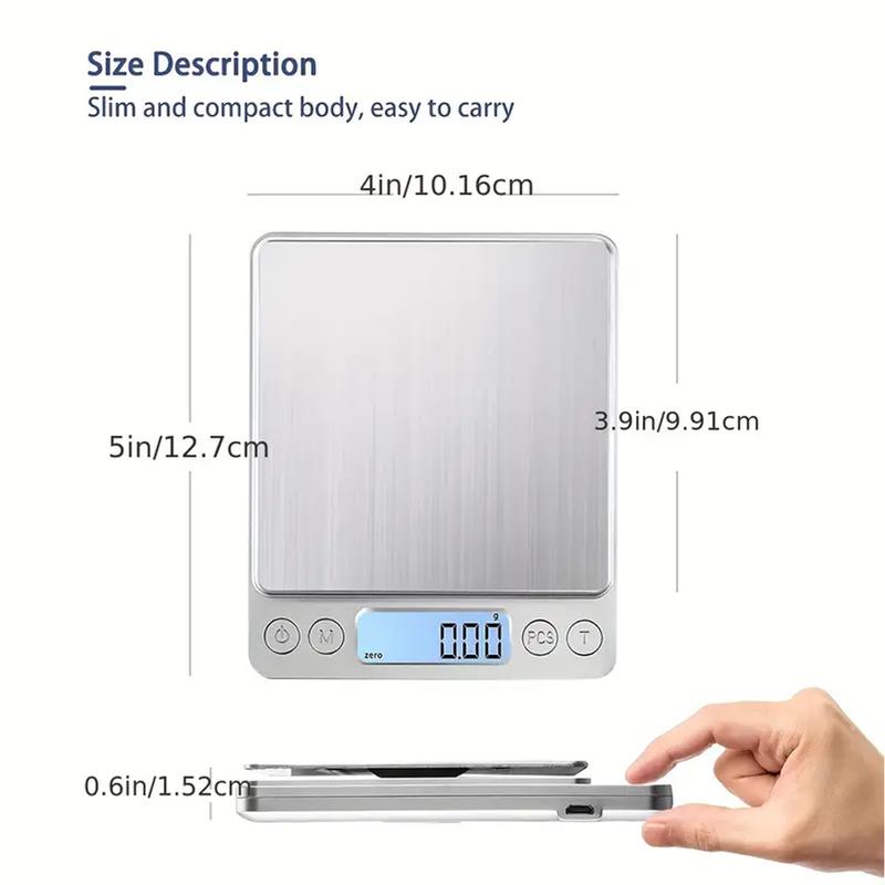 1 Set Stainless Steel Electronic Scale with 2pcs Trays, Portable Accurate Weight Measurement with LCD Display, Measuring Utensils for Kitchen Baking and Jewelry, Digital Kitchen Scale