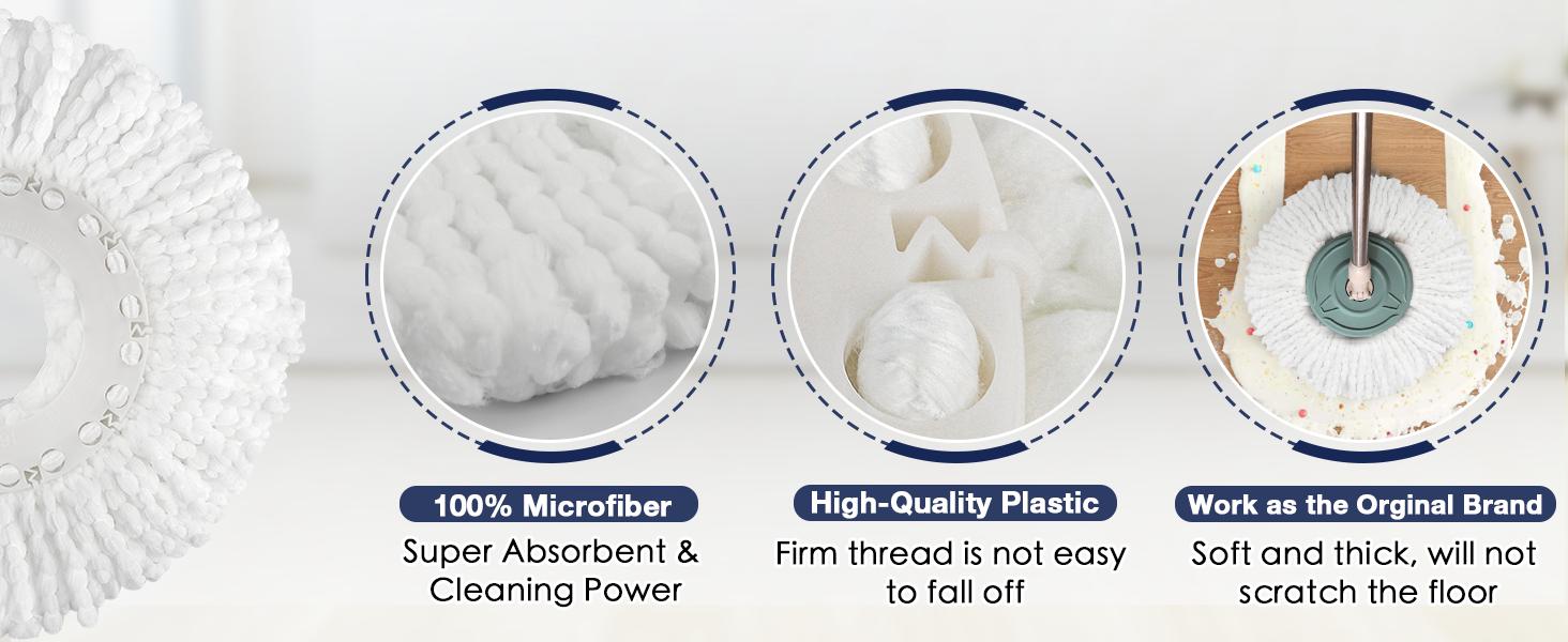 MXZONE  Spin Mop Replacement Head for Hurrica, Mopnad, Cassabel & Other 360 Spin Mop Systems - Reusable Microfiber Refills for Easy Cleaning Grime Windows Plastic mop