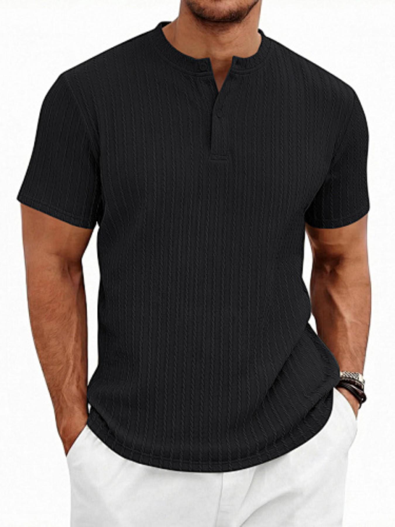 Men's summer Henry collar texture short sleeved shirt! Slimming and muscle enhancing, breathable and sweat free, suitable for commuting, home and vacation, suitable for plus size men with closed eyes
