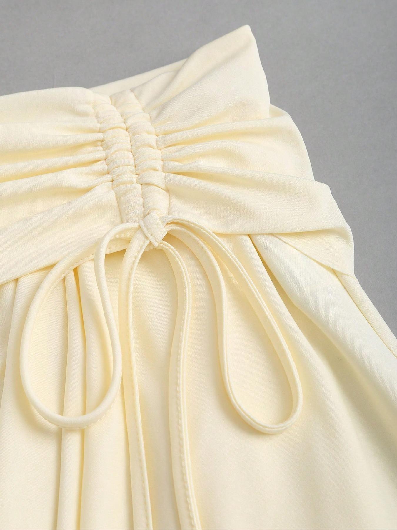 Irregular Hem Adjustable Drawstring High Waist Short Skirt, Fashion Side Ruched Skirt, Sweet & Edgy Street Style, Bottom