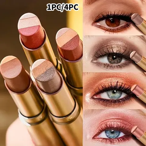 Three-color gradient eyeshadow stick adopts elegant matte gold casing. Creamy texture blends softly, featuring matte and shimmer tones. The classy design pairs nicely with daily looks and party styles