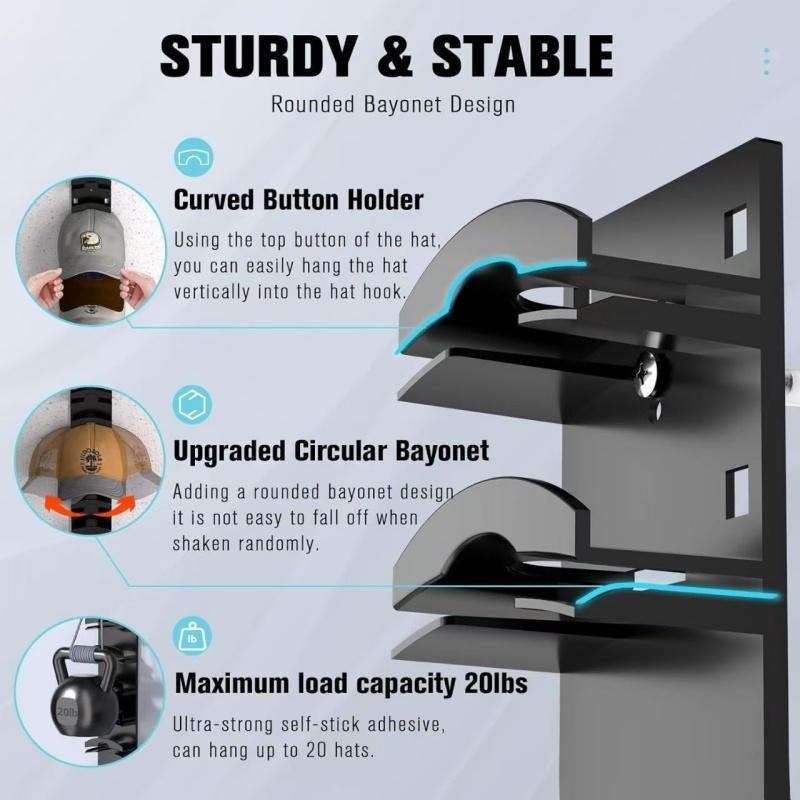 Multi-Layer Baseball Cap Wall Mount Storage Rack, Hat Holder Hanger, Wall Mountable, Over-The-Door Organizer for Hats & Accessories, Space-Saving Design for Home Organization