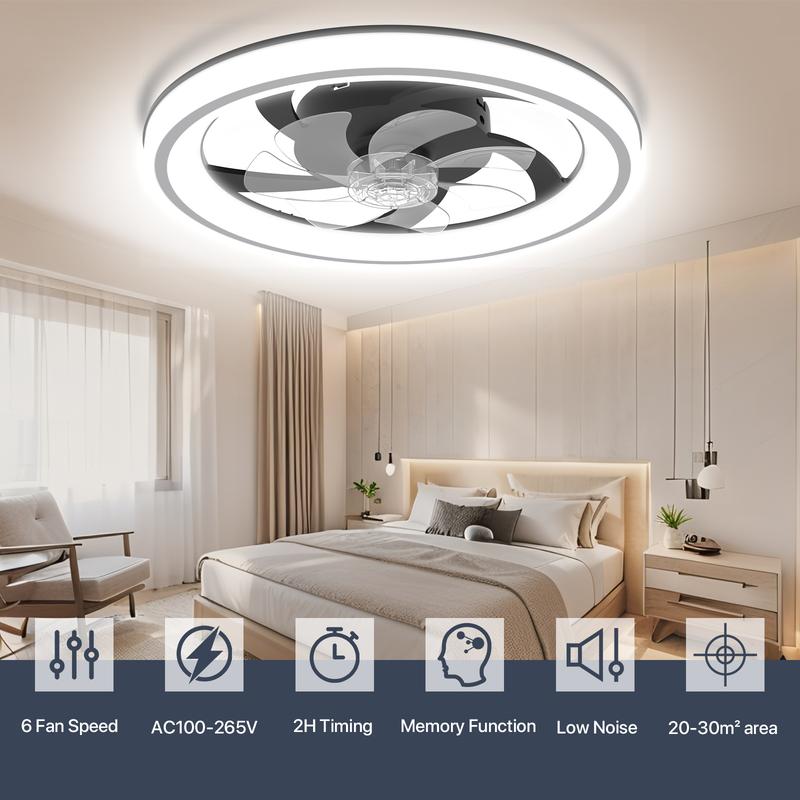 GLITGATE Multifunctional Ceiling Fan Light with 3 Color Temperatures 6 Speeds Low Noise Timer Setting & Remote Control for Bedroom Living Room Bathroom