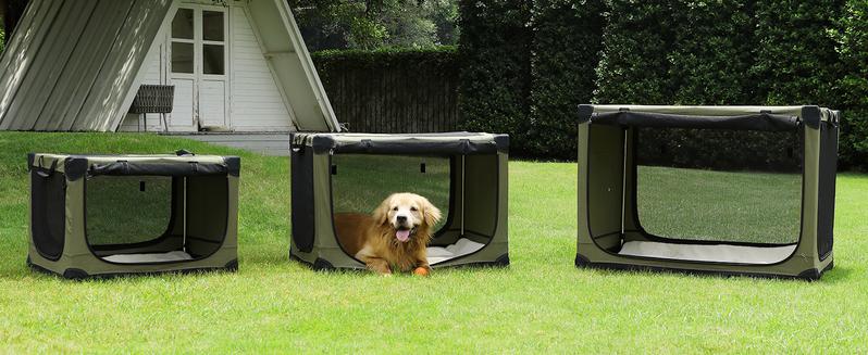 Collapsible Travel Dog Crate for Medium Large Dogs, Portable Oxford Cloth Dog Crate 4-Door Foldable Soft Kennel with Chew-Proof Mesh Windows for Indoor & Outdoor Travel,with Storage Bag,Green