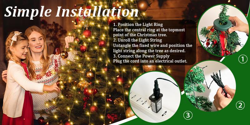 8 Modes Easy Christmas Tree Lights with Ring,6.6FT x 16 Fairy 448 LEDs String Lights,Timer Dimmable Remote  Lights for 6-8 Ft Xmas Tree Decor (Warm White)