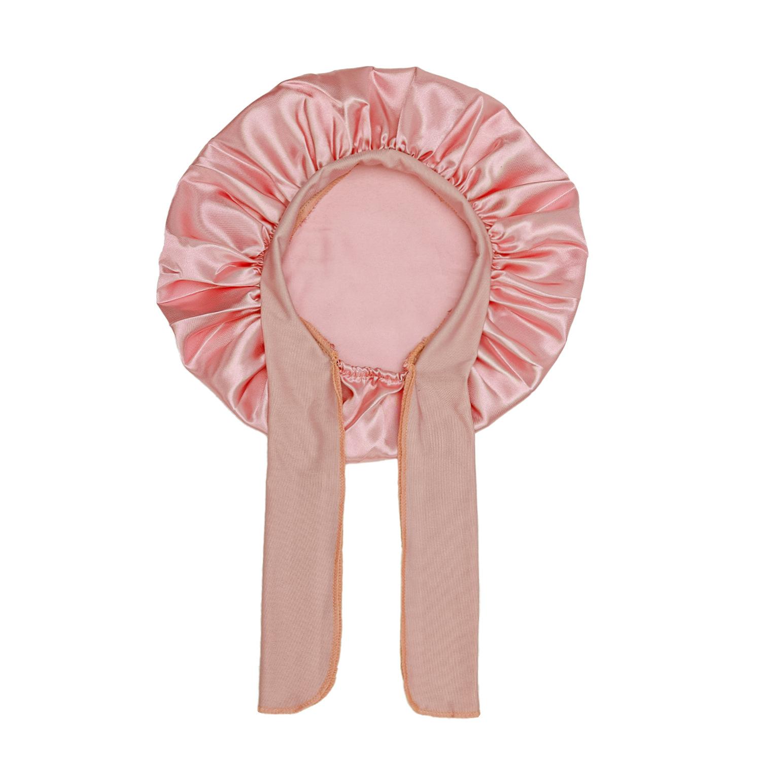 Kids Flower Printed Satin Sleep Bonnet with Wide Elastic Band & Ribbon, Soft Silk-like Sleeping Hair Cap for Boys Girls, Reusable Waterproof Shower Cap, Gentle Hair Protection Hat for Curly Natural Hair Care