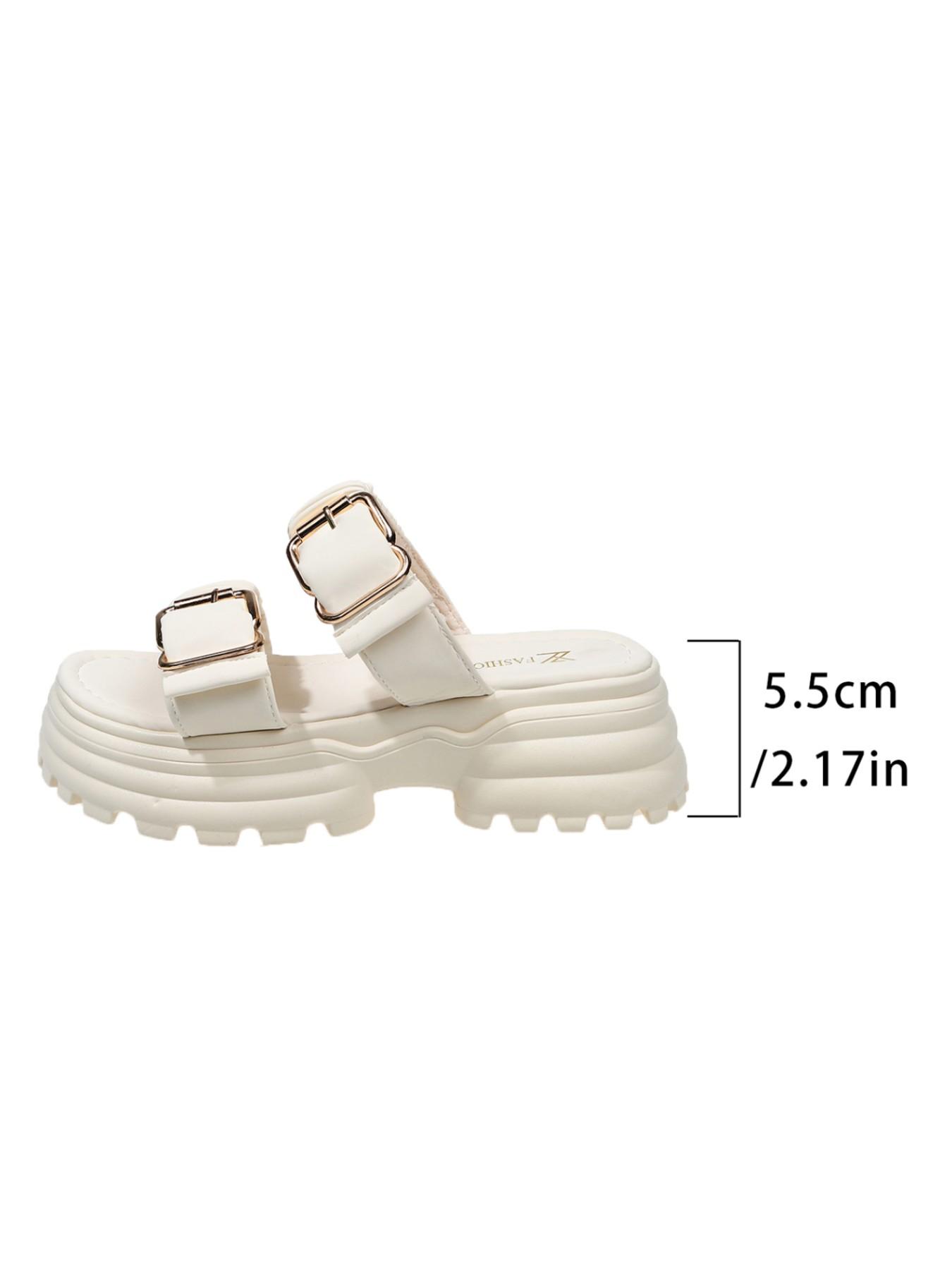 2026 Summer New Women's Sandals with Metallic Buckle, Thick Sole Slip-Ons, Foldable Platform, Versatility Beach Shoes