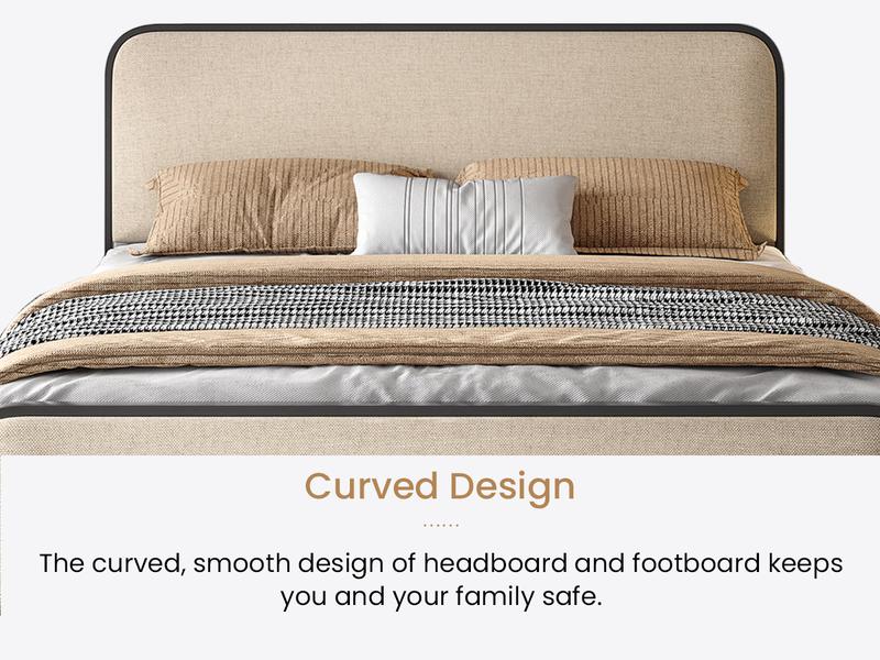 SHA CERLIN Linen Fabric Upholstered Platform Bed Frame with Metal Frame, Curved Modern Headboard and Footboard【Frame Only No Mattress】, Large Under Bed Storage, No Box Spring Needed, Modern, Beige#ChristmasGifts#TikTokShopBlackFriday