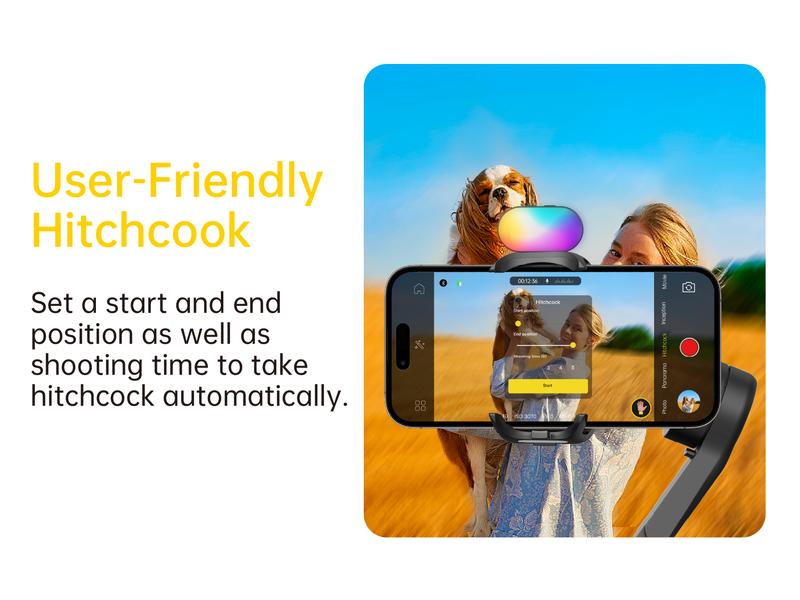 AOCHUAN 3-Axis Gimbal Stabilizer for Smartphone, Gimbal w/RGB Magnetic Fill Light Upgraded Face Tracking Focus Wheel Foldable iPhone Gimbal for iPhone/Android Phone gimbal Vlog RecordingCamera Clip Camera Accessories Smart XE-2