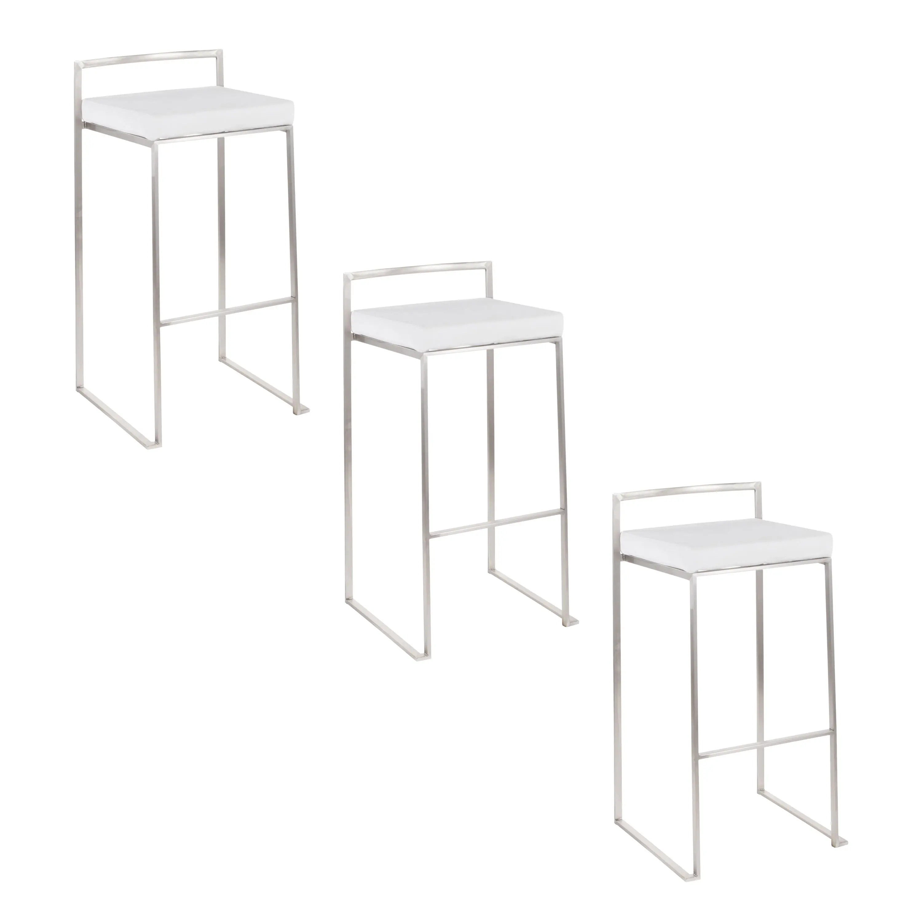 Nokaa 30" Contemporary Stackable Barstool Set of 3 – Stainless Steel Frame with White Velvet Cushion, Counter Height Bar Stools for Kitchen Island, Home Bar, Dining Room, Modern Indoor Seating, Multiple Options Available