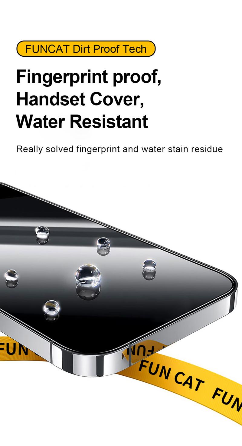 FUNCAT GLOBAL <2PCS> 360° Privacy Screen Protector [4 Sides Privacy]. 'ON SALE for NEW APPLE' Screen film for iPhone 16/15/14/13/12 [LEFT, RIGHT, UP, DOWN], Strong Protection, Anti-Spy, Electroplated Layer, (Headset Cover), Fingerprint-Proof.