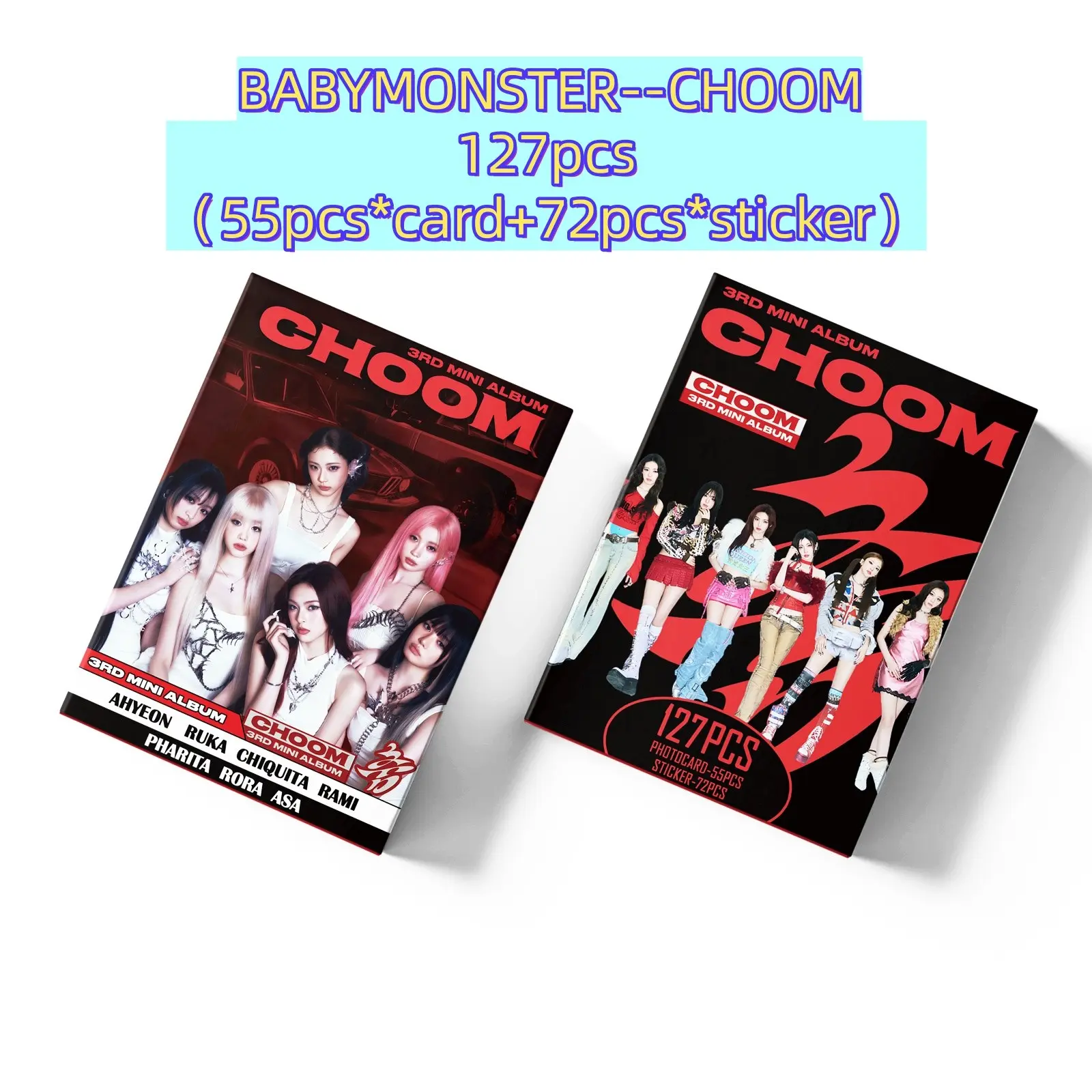 127 Babymonster Choum Album Stickers and Photo Cards, 72 Stickers, 55 Photo Cards, Perfect for Room Decor, Notebook, Holiday Gift