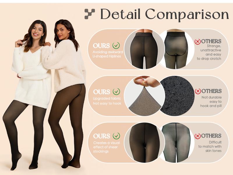 Tournesol Fleece Lined Tights One-Lined Seams both front and back! Womenswear Size XS - 4XL Thermal Winter Basic Tights Leggings Thick Semi-Transparent Casual Underwear Pantyhose Closed Foot Available in Light Mid Deep Skin Tone 001