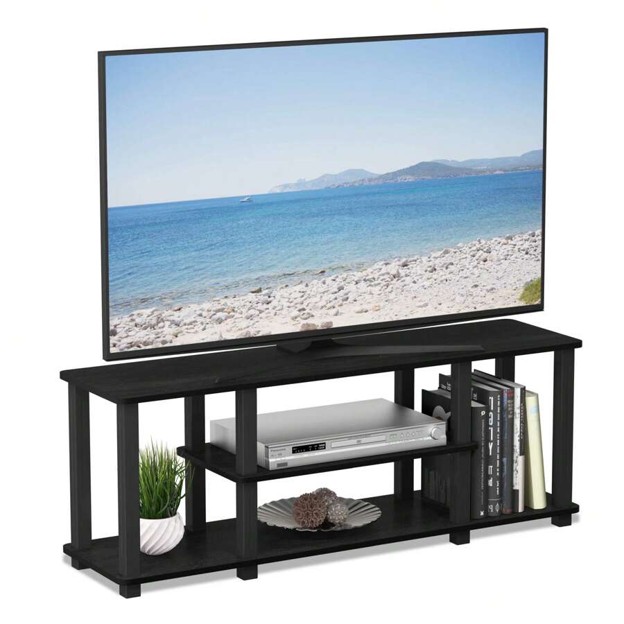 3-Tier 3D Entertainment TV Stand with Square Tube, No Tools Assembly Turn-S-Tube Design, Americano/Black Media Console