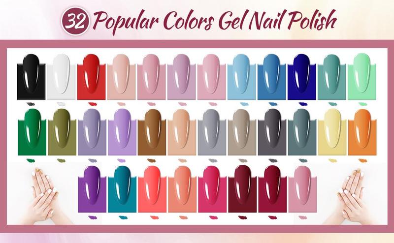 JODSONE 35 PCS Gel Nail Polish Set with 32 Colors 5ml Each Bottle Base Coat No Wipe Matte Glossy Top Coat Green Blue Red Pink Collection Gifts for Women Mother's Day Gifts - Daily