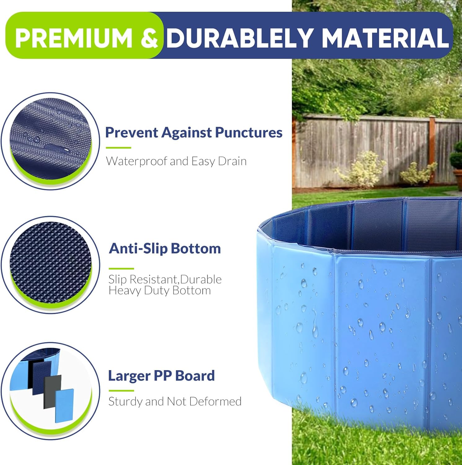 Foldable Dog Kiddie Pool Portable Hard Plastic Doggie Swimming Pool Anti-Slip Collapsible Pets Bath Tub Suitable for Kids Indoor Outdoor Backyard Use