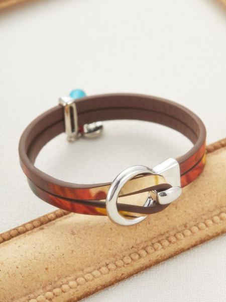 Bohemian Style Faux Turquoise Leather Bracelet, Vintage Design Unisex Couple Casual Creative Bangle, Colorful Oil Painting Jewelry Gift, Boho Style Bracelet