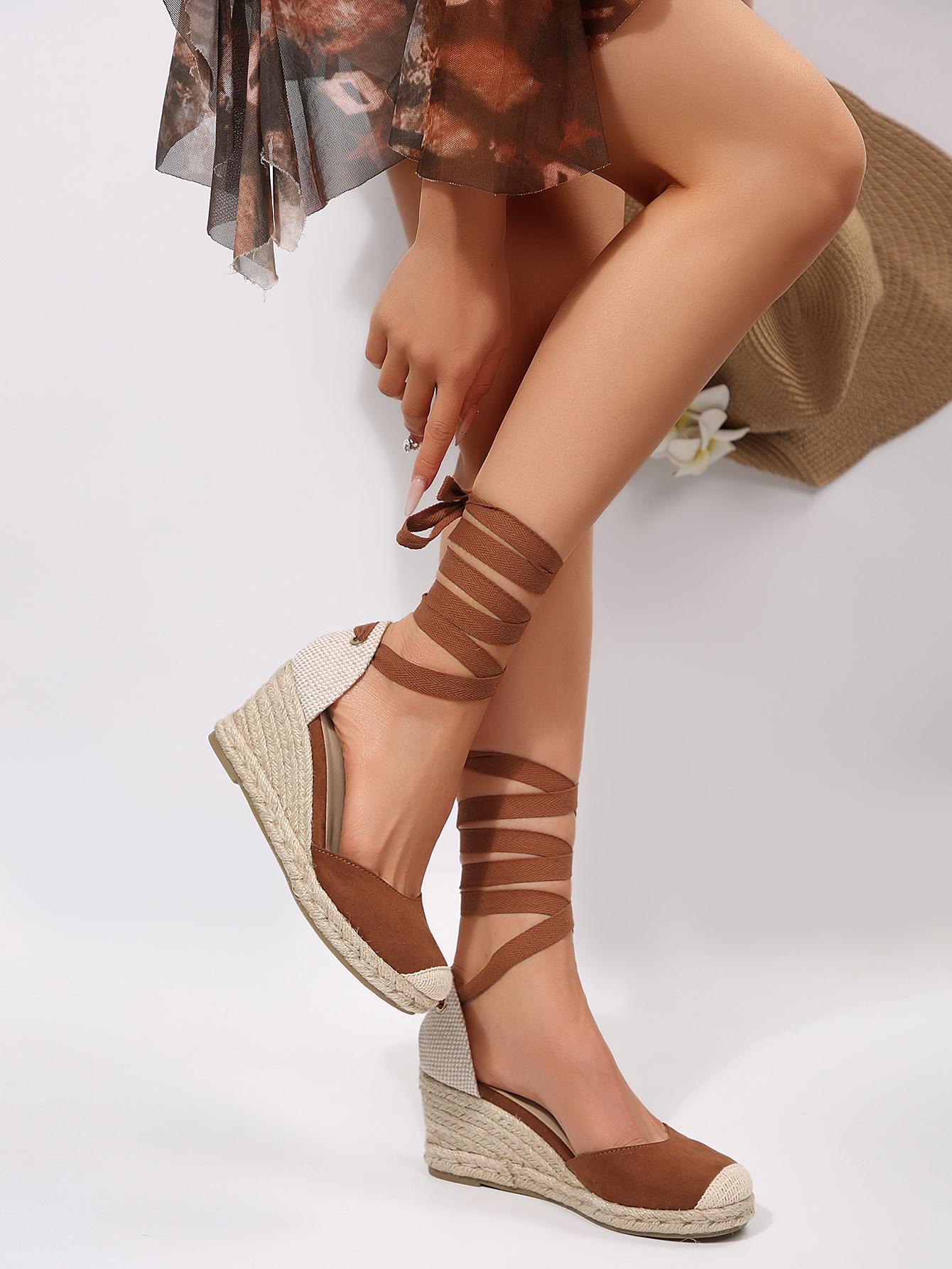 mysoft Women's Stylish Closed Toe Lace-Up Ankle Wrap Platform High Heel Espadrille Wedge Sandals - Summer Casual-Dressy Footwear, Laces