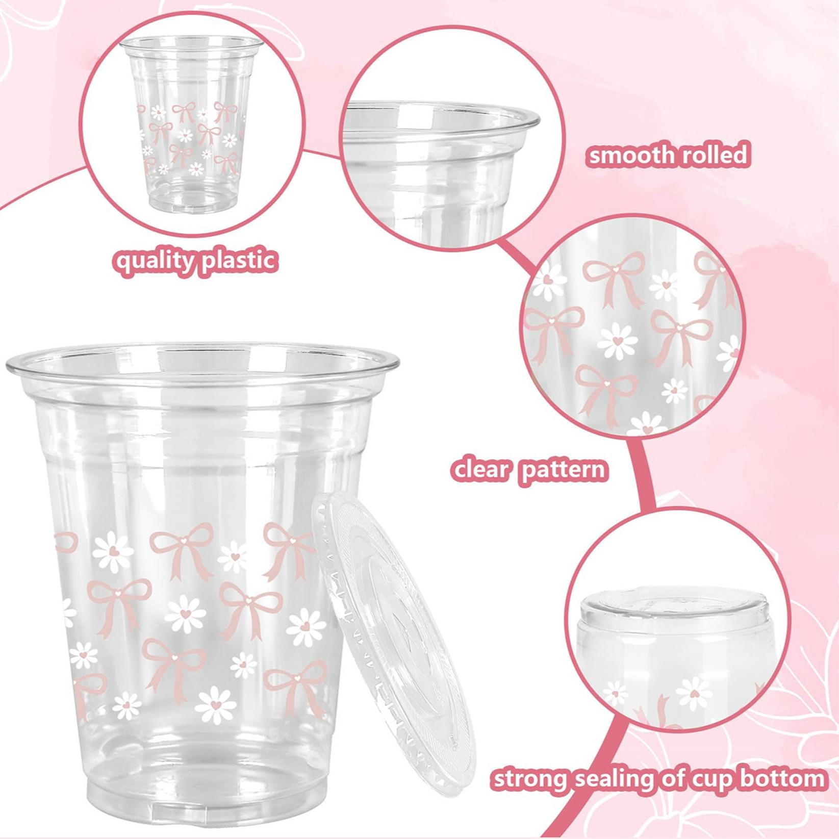 Cute Bowknot Daisy Party Cups, Straws & Lids, Disposable Tableware for Women Events, Wedding, New Year, Christmas