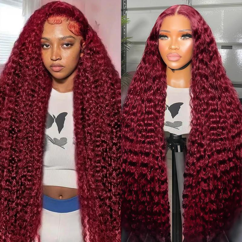 [New in] STERLY 200% Density Burgundy / Natural Color 13x6 Lace Frontal Human Hair Deep Wave Wig Ombre Color Water Wave Wig 99J Curly Wigs #FB30 Highlight Pre Plucked Pre Cut Beginner Friendly Wig Smooth HD Transparent Lace Wig