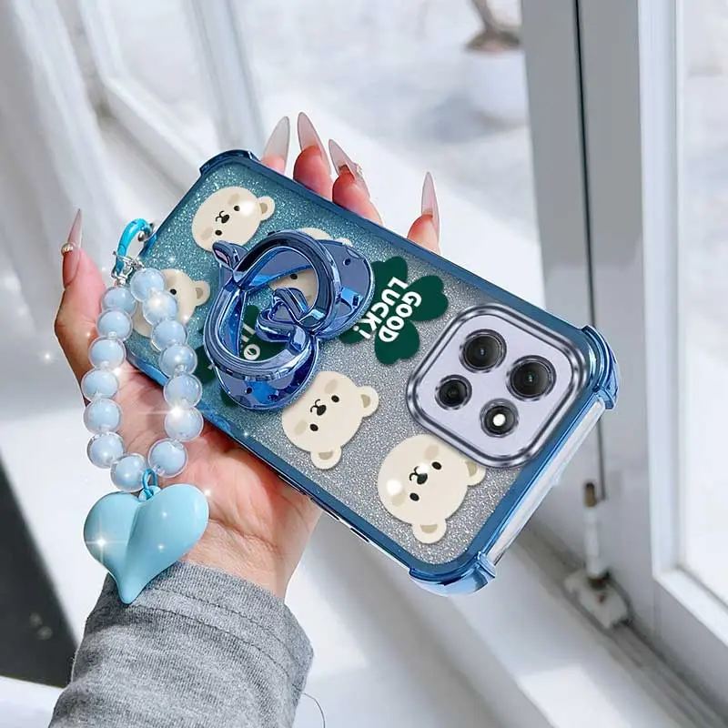 3pcs White Little Bear Phone Case, Lanyard, Stand, Protective for Moto G86 Power, G72, G71s, G82, G20, G64, G84, G30, G10, G52, G54 Power, G56, Edge 50pro, Edge 60Fusion, Edge 50, Edge 50Fusion, Edge 60Pro, Edge70