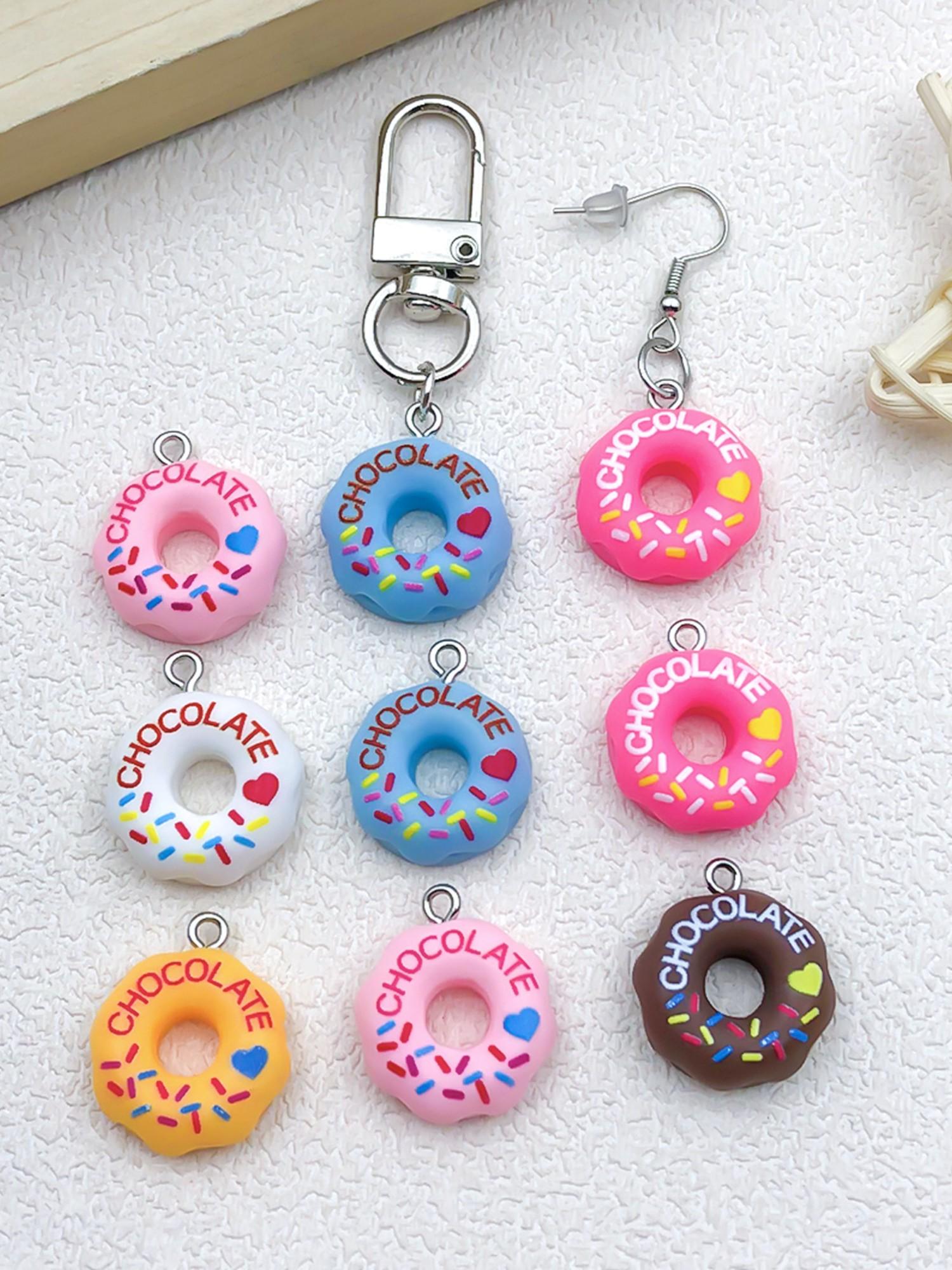 5 Piece Resin Donut Pendants DIY Craft Accessories, Multicolor Earrings Necklace Bracelet Keychain Jewelry Set, All Seasons