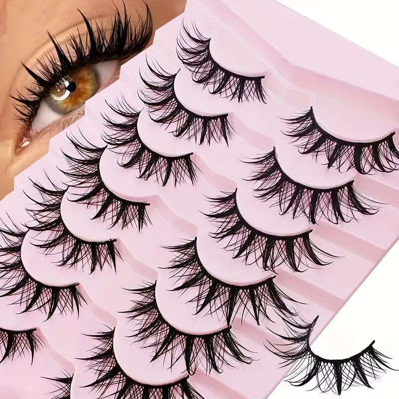 False Eyelashes, 7 Pairs Wispy Manga Faux Cluster Lashes, Natural Curling Eye Makeup Strip Lashes for Women & Girls Eye Extensions