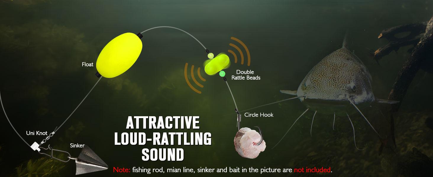 Catfish Rigs Santee Rig Catfish Float Rigs Circle Hooks  6/0 8/0 Catfishing Tackle 6pcs, Catfish Fishing Tackle Making Kit Equipment Accessories with Float, Hook, Swivel and Fishing Bell，bank fishing