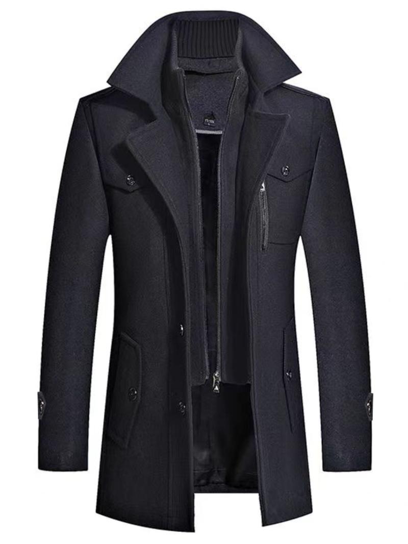 Men's Solid Color Button Front 2-IN-1 Lapel Overcoat, Regular Fit Casual Long Sleeve Flap Pocket Coat for Fall & Winter, Men's Clothes for Daily Wear Men's Solid Color Button Front 2-IN-1 Lapel Overcoat, Regular Fit Casual Long Sleeve Flap Pocket Coat for Fall & Winter, Men's Clothes for Daily Wear
